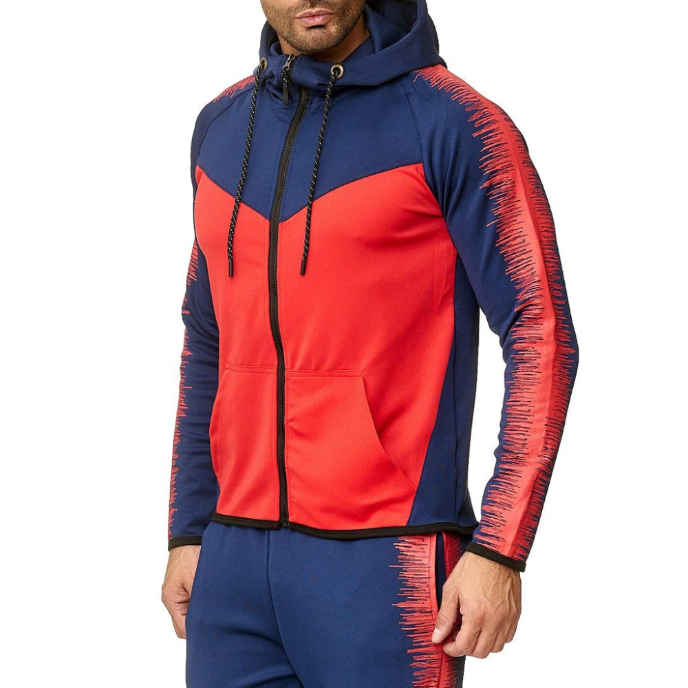Colorblock sweater cardigan hooded casual men's jacket
