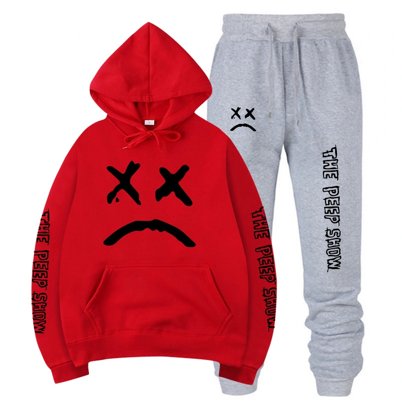 Street hooded crew neck sweater plus fleece suit