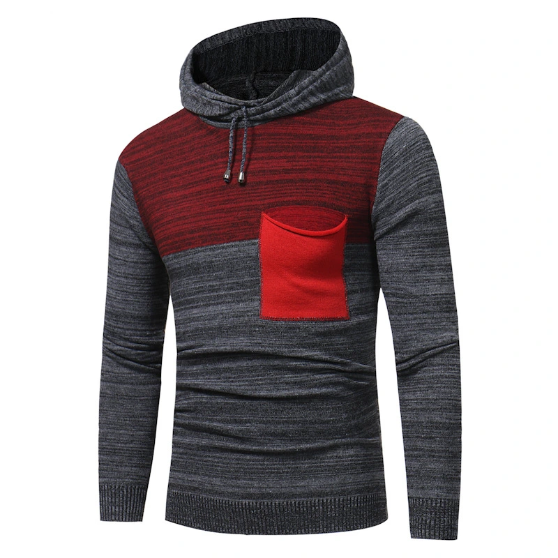 Colorblock hooded casual long-sleeved thick sweater