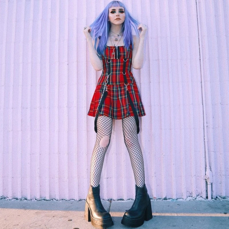 Chain Plaid Stitching Sexy Sling Dress Fall Winter Explosion Season Dress