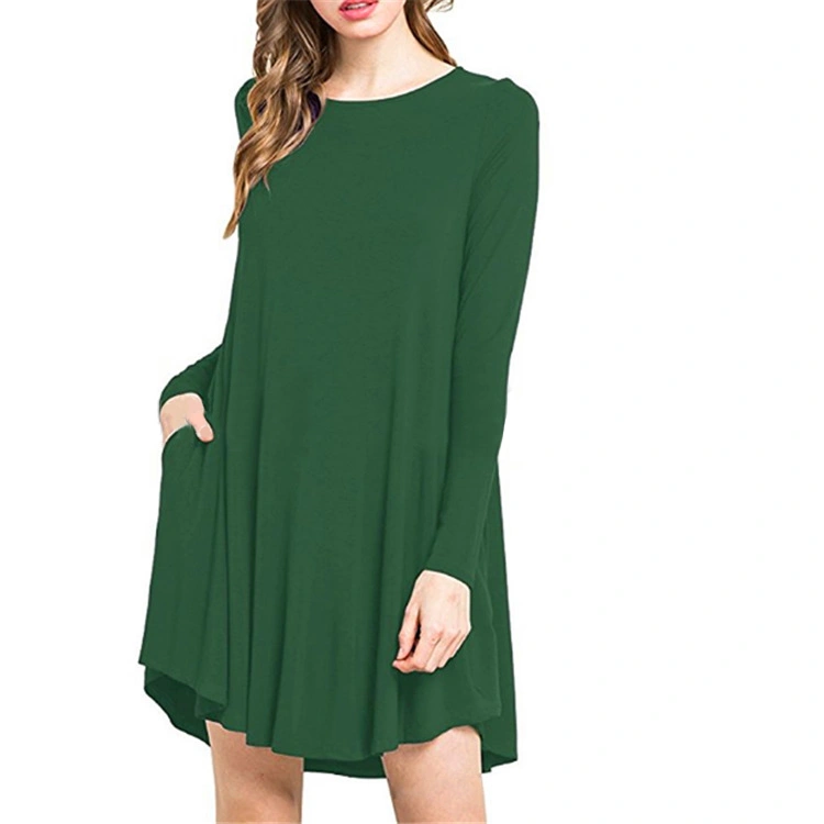 EBay quick sell Zinc explosion, European and American foreign trade pure color collar pocket long sleeve dress 8507