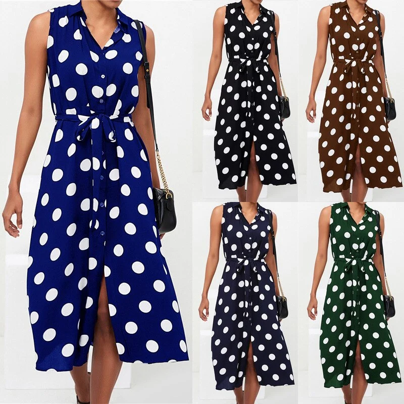 Sleeveless Polka Dot High Waist Chiffon Dress