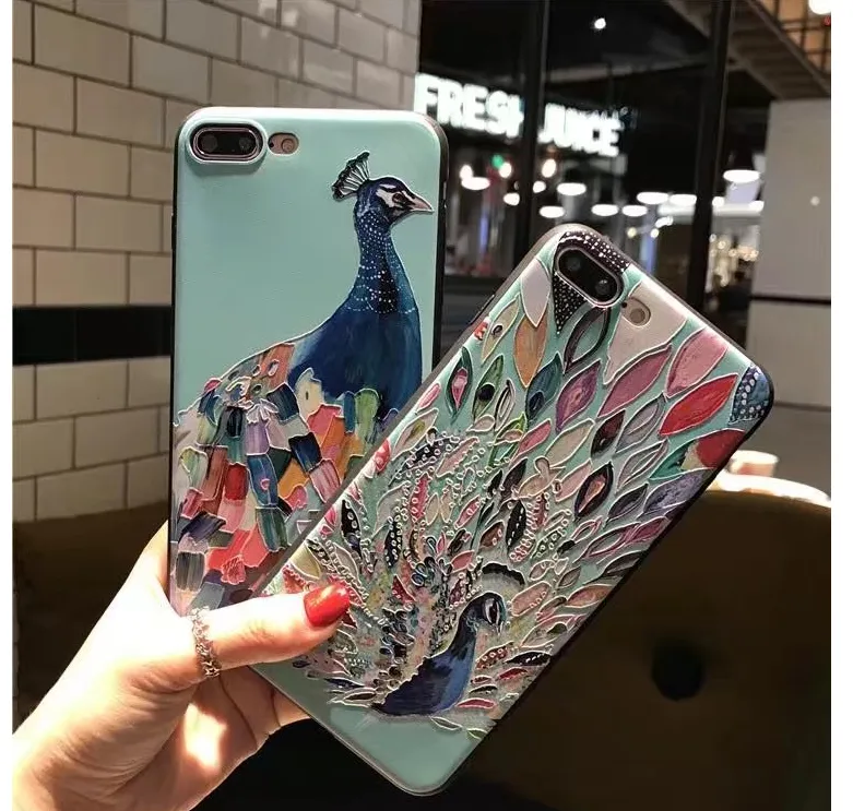 Compatible with Apple , Embossed Cartoon Peacock Mobile Shell Soft Cover