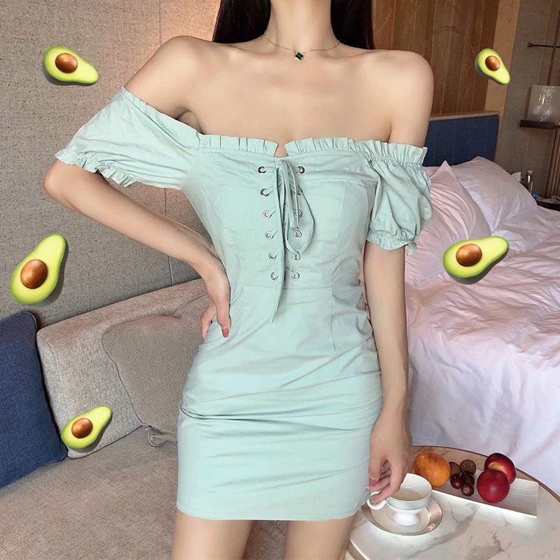 Xia Xinpin sweet wood ear word collar strapless chest cross straps dress female