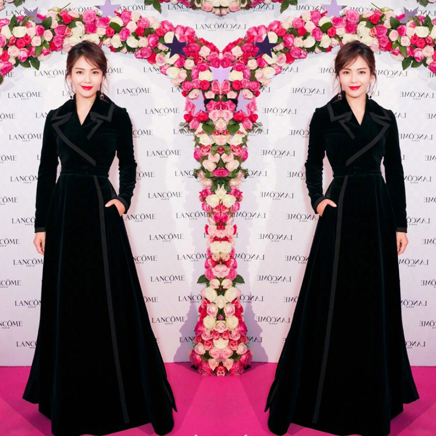 Over the knee black velvet coat
