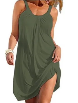 Solid Color Round Neck Large Size Slip Dress