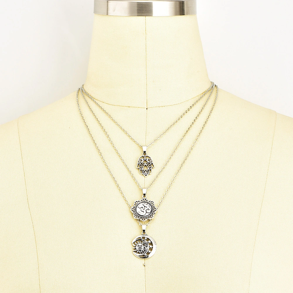Moon Pendant Multilayer Necklace