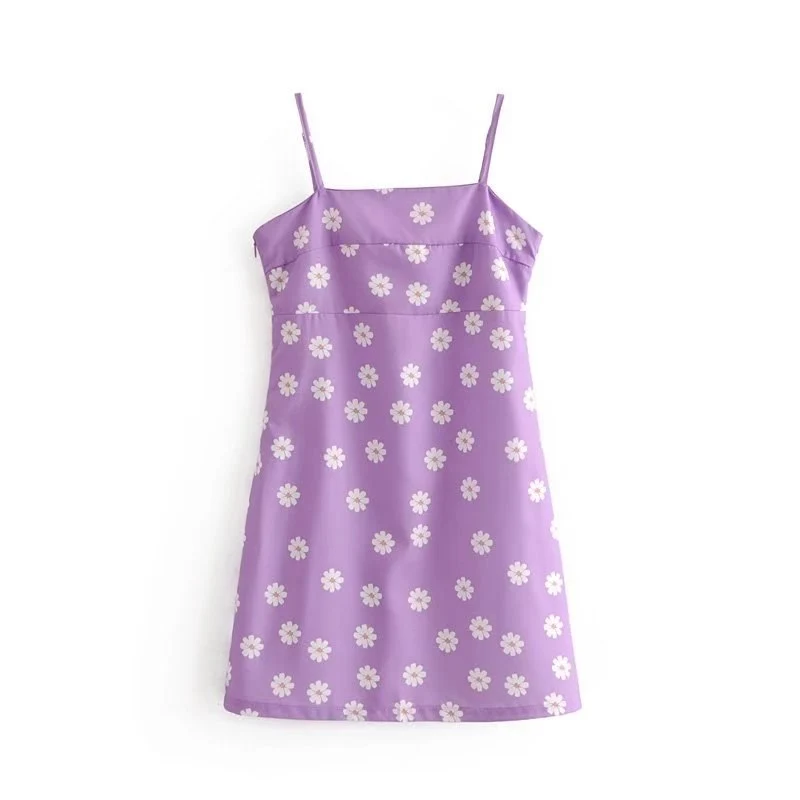 Summer new women's European and American flat mouth tube top print strap high waist dress