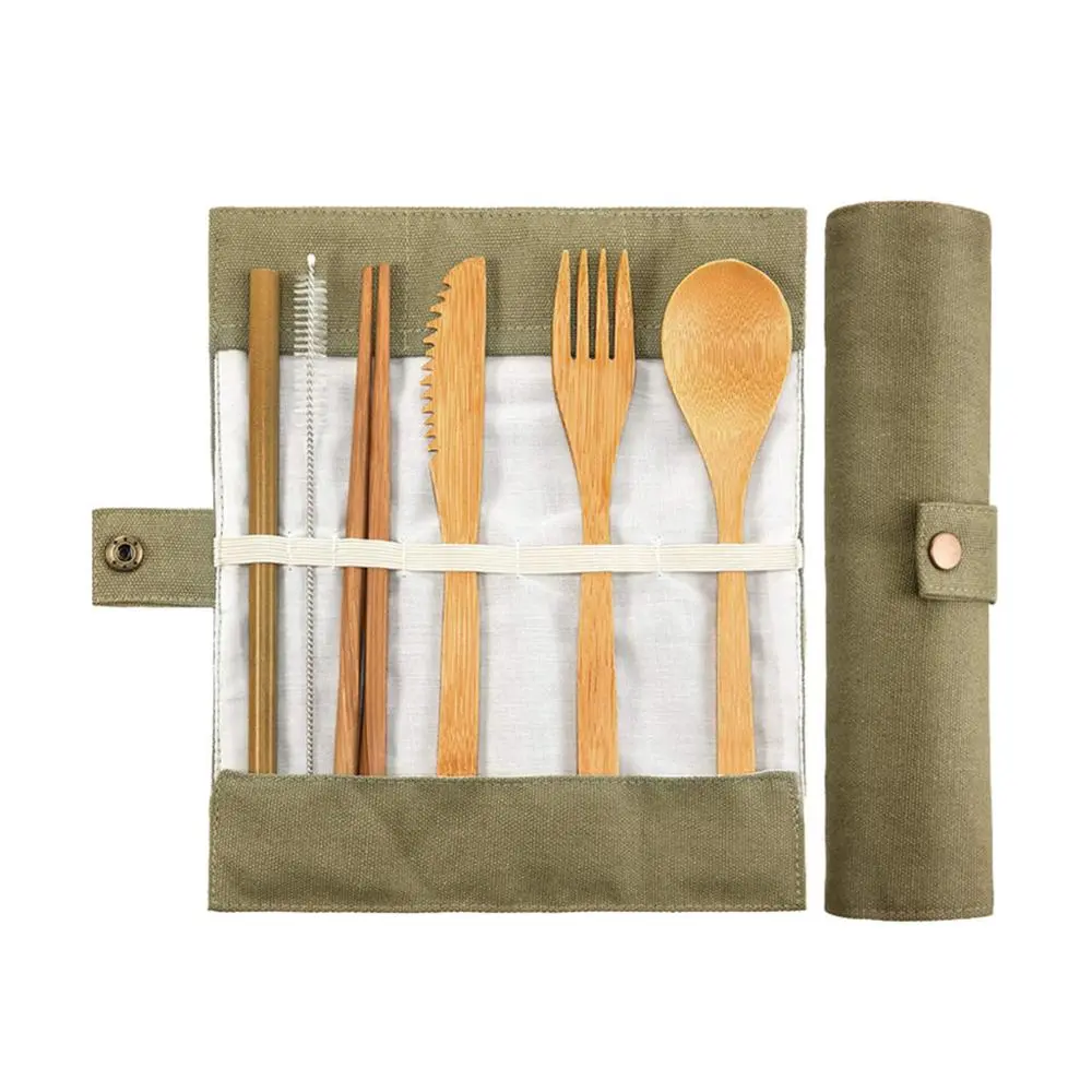 Reusable Environmentally Friendly Portable Fork And Spoon Bamboo Tableware Set