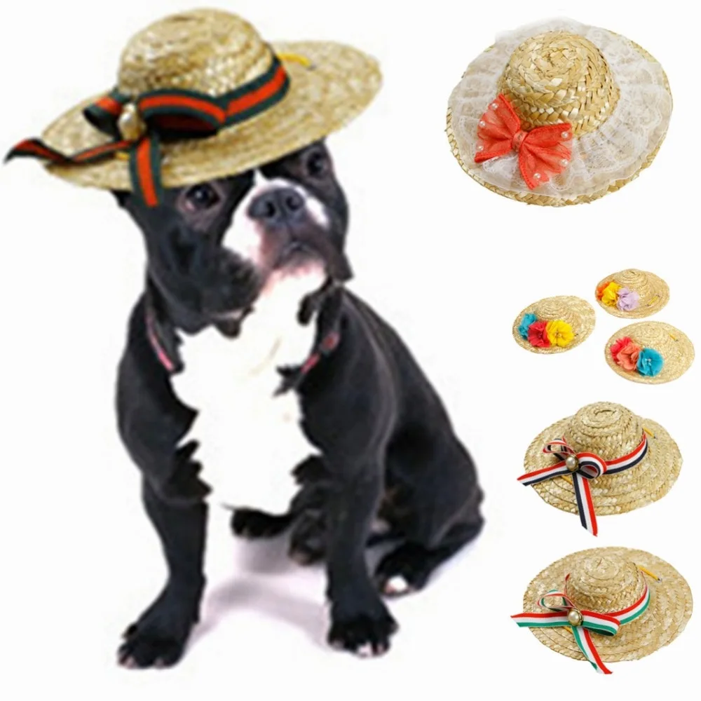 Straw hat pet shade for cats and dogs