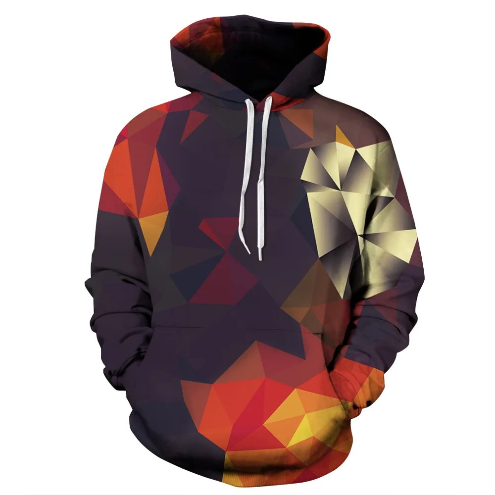 Printed hooded pocket pullover sweater