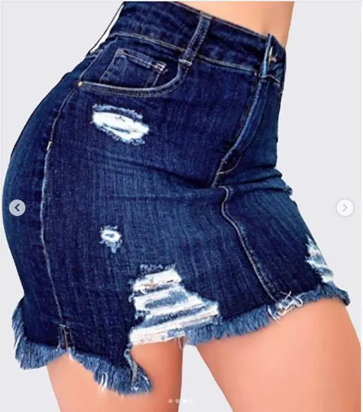 High elastic ripped denim skirt