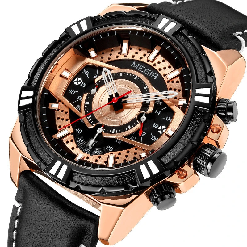 Men's sports leather quartz watch