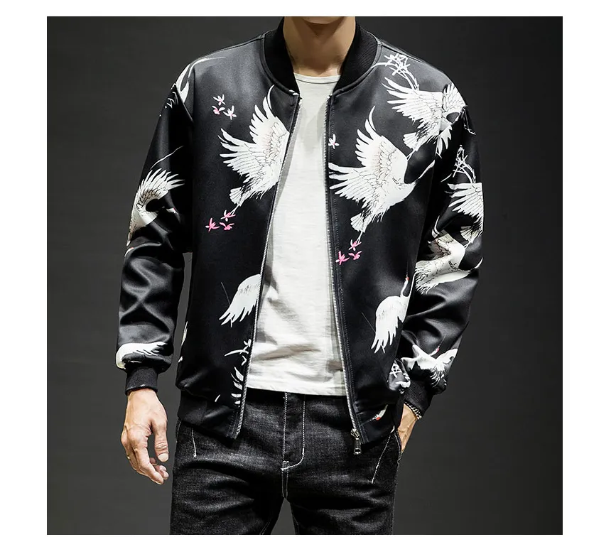 Autumn and winter new Chinese style fashion printing men's casual jacket large size cardigan baseball collar men's jacket