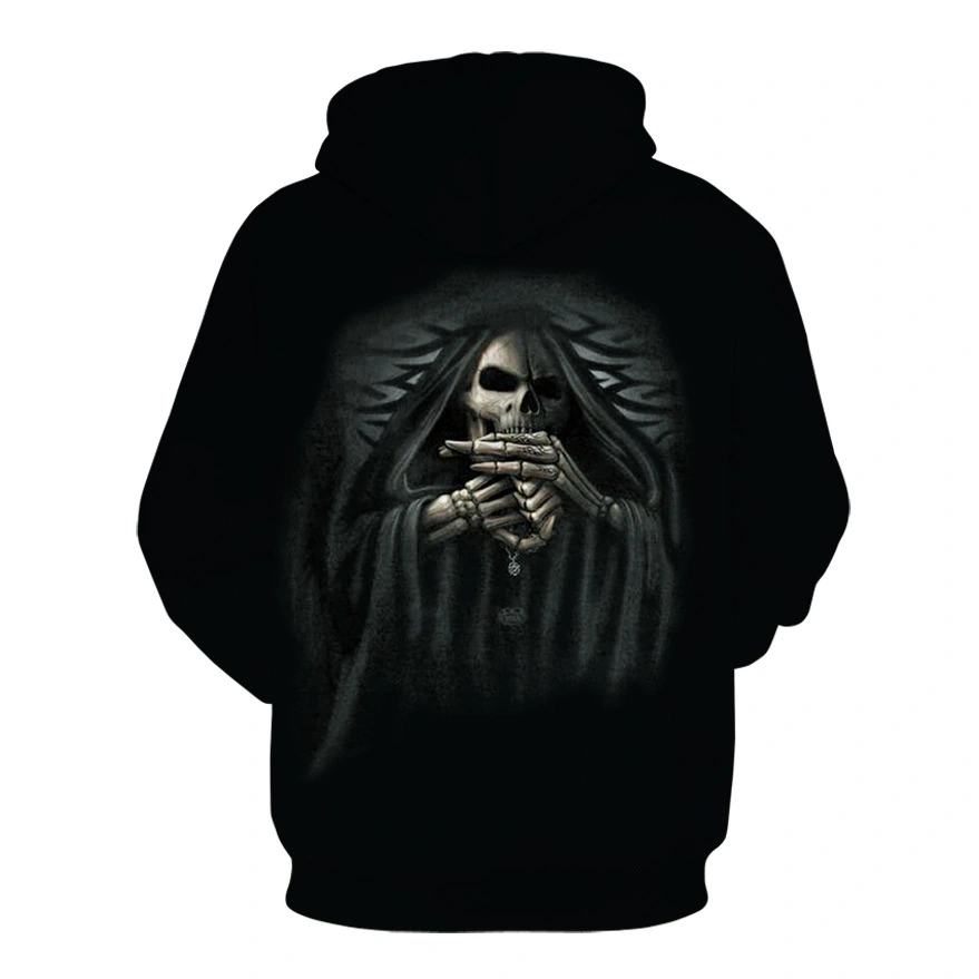 Men's European and American 3D Digital Print Skull Hoodie