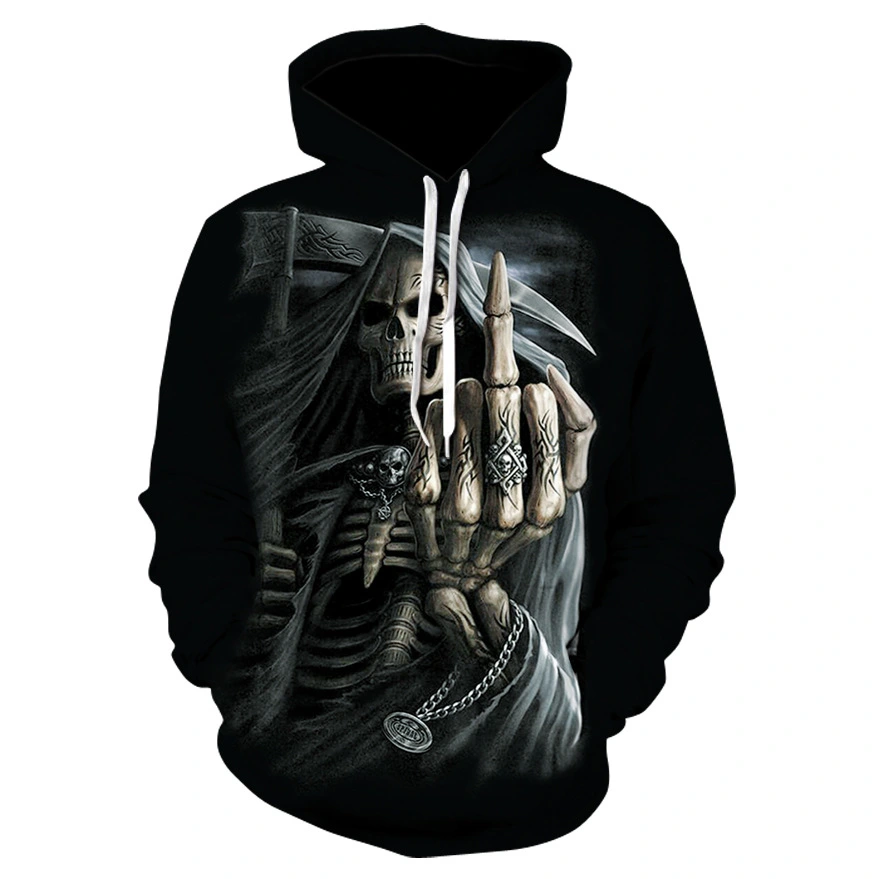Men's European and American 3D Digital Print Skull Hoodie