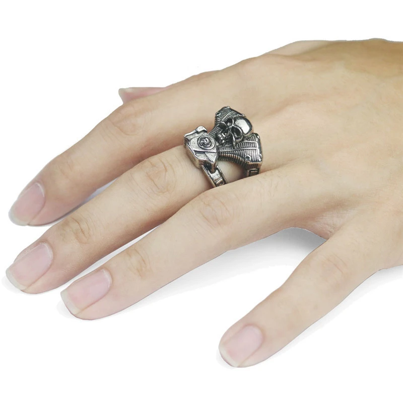 Personalized Retro Ghost Rider Skull Engine Ring