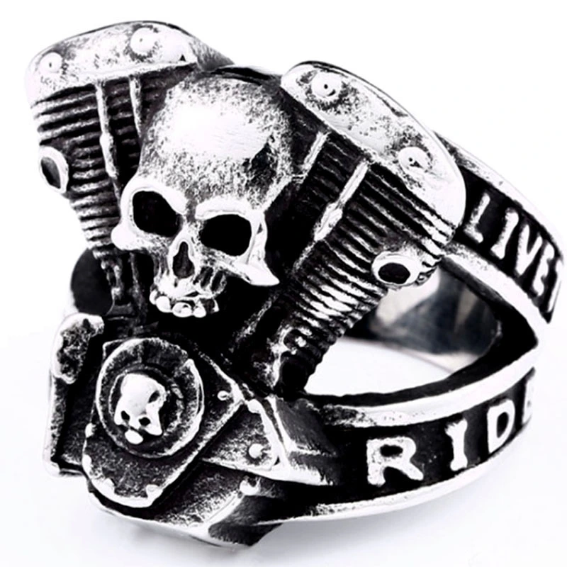 Personalized Retro Ghost Rider Skull Engine Ring