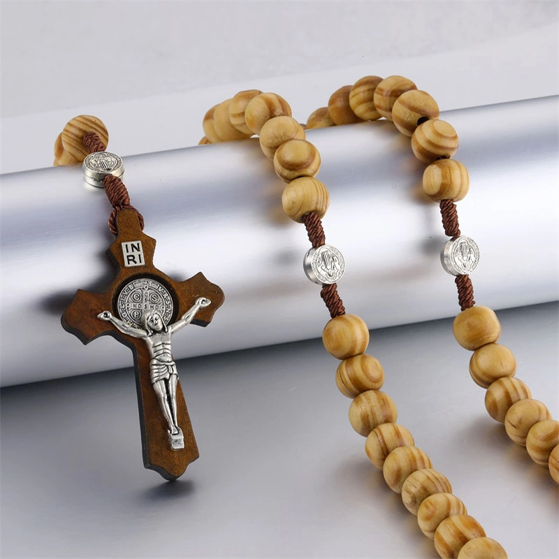 Wooden beads handmade cross necklace