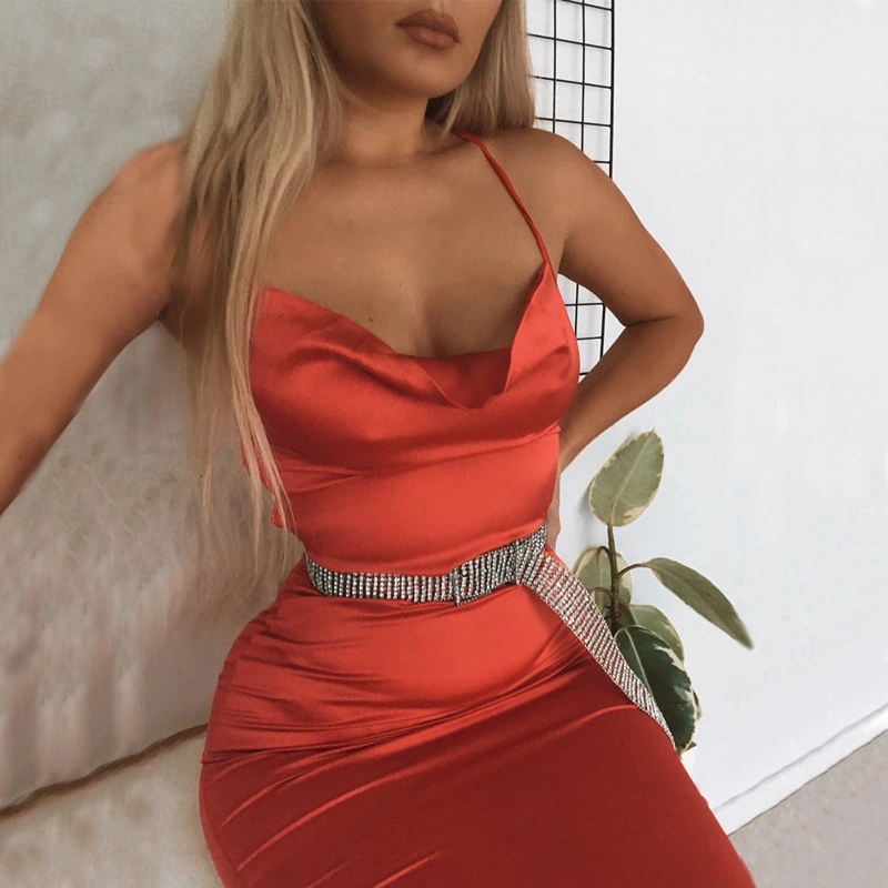 Europe and the United States cross-border 2021 spring Zinc hot new sexy off-the-shoulder strap fashion high-elastic halter dress