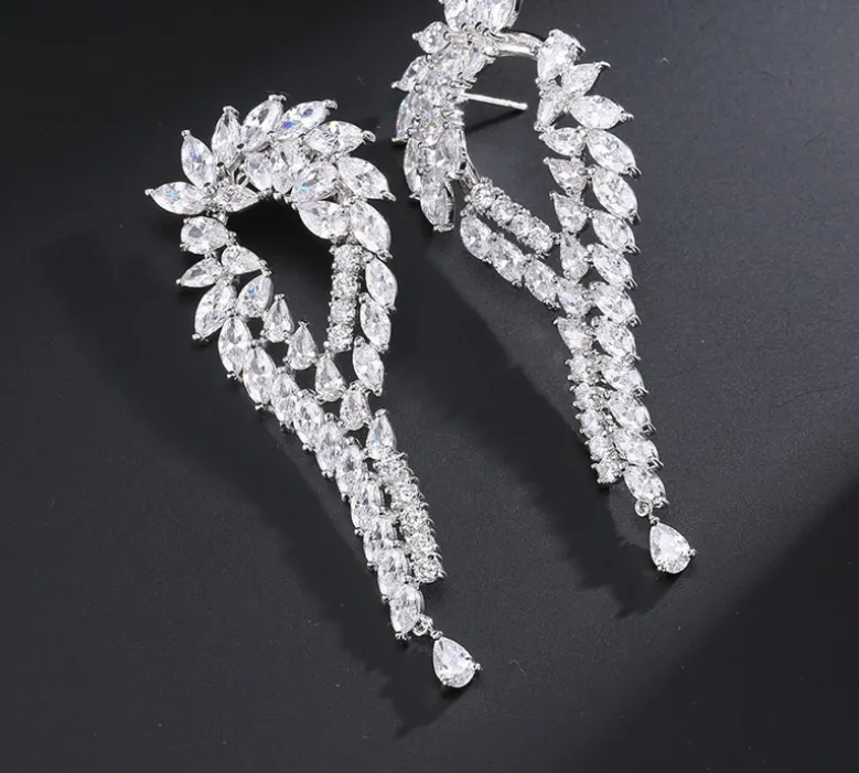 RAKOL 2021 New Fashion Leaf Earrings Inlaid with AAA Zircon Integrity Hot Sale Explosion