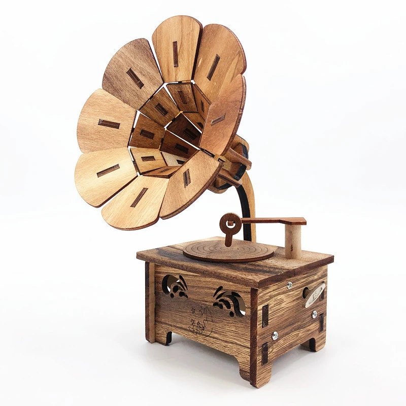Wooden gramophone model retro music box