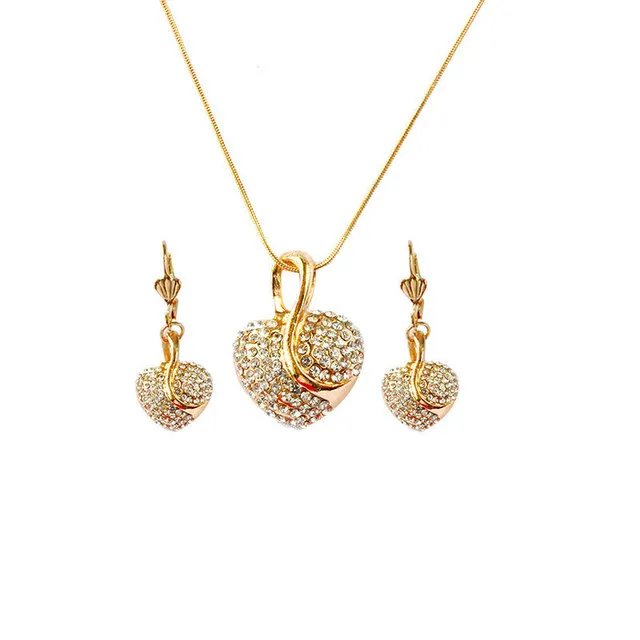 Rhinestone alloy love necklace and earring set