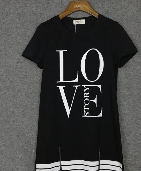 Letter LOVE Print Zip Dress Long T-shirt T