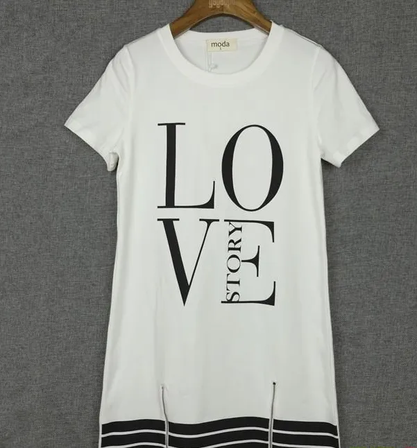Letter LOVE Print Zip Dress Long T-shirt T