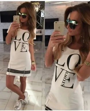 Letter LOVE Print Zip Dress Long T-shirt T