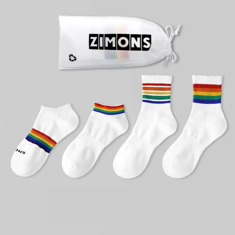 Thin men's short-tube cotton rainbow socks