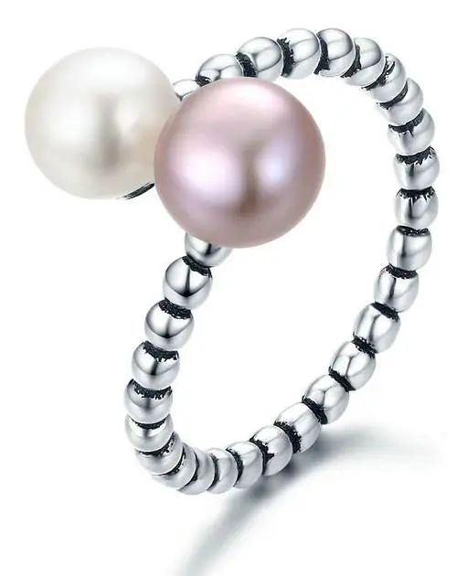 Sterling Silver S925 Opening Ladies Ring Natural Freshwater Pearl Personality Fashion Ring