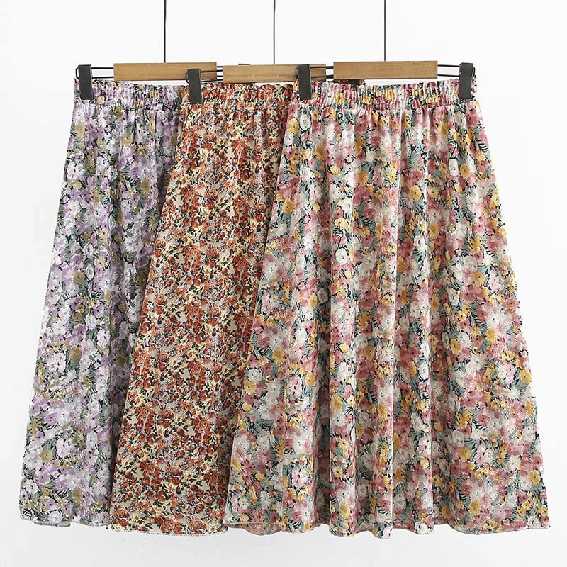 Ladies plus size floral chiffon skirt