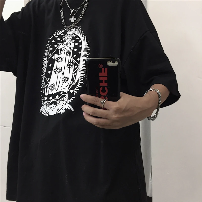 Harajuku Loose Net Red T-shirt With Stars