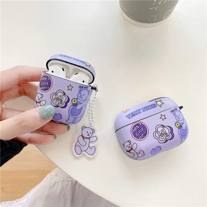 Purple Cartoon Bear Female Wireless Bluetooth Headset Set