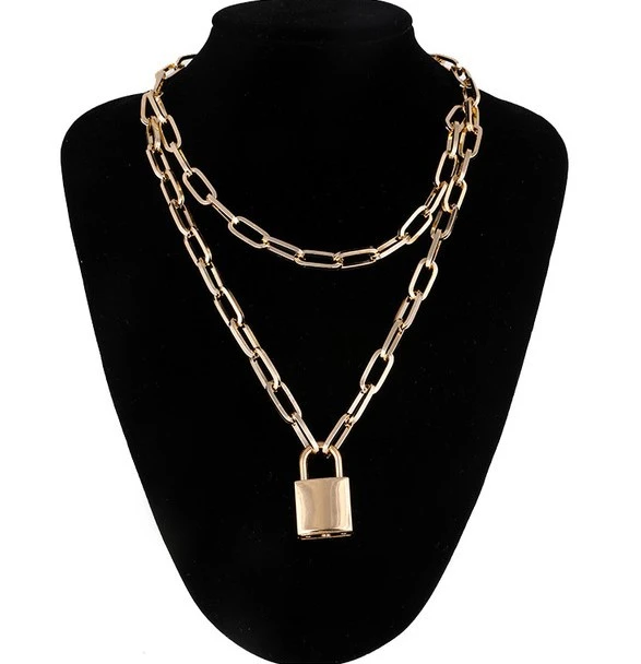 Sweater men and women chain multi-layer lock necklace