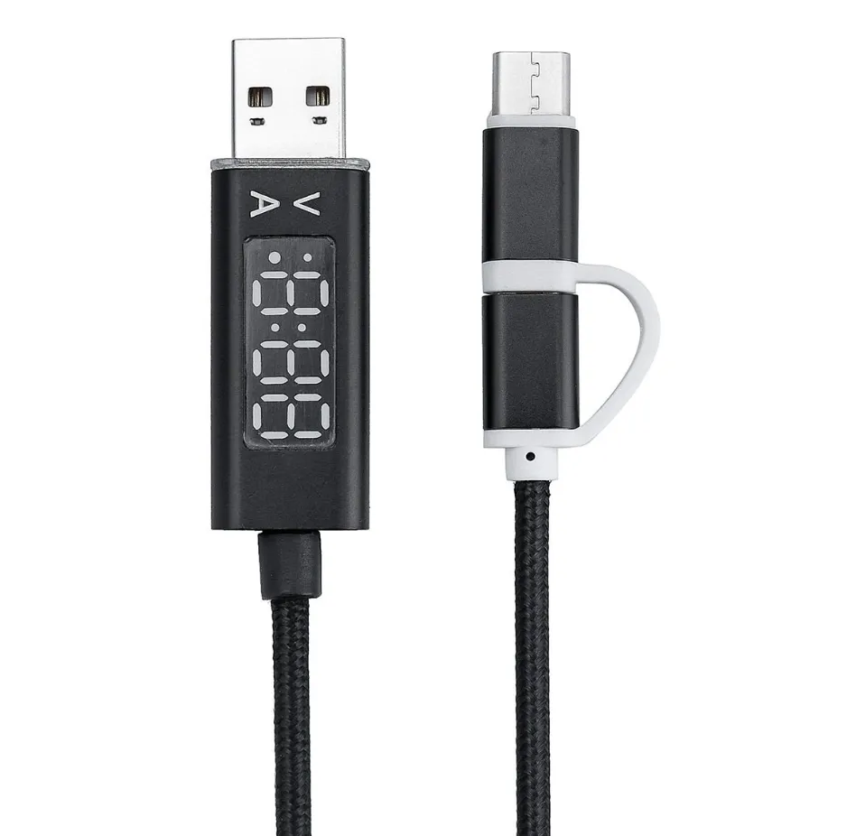 Bakeey Micro USB 2 In 1  Type C Charging Cable Current Voltage Display Nylon Braided Charger Cable For