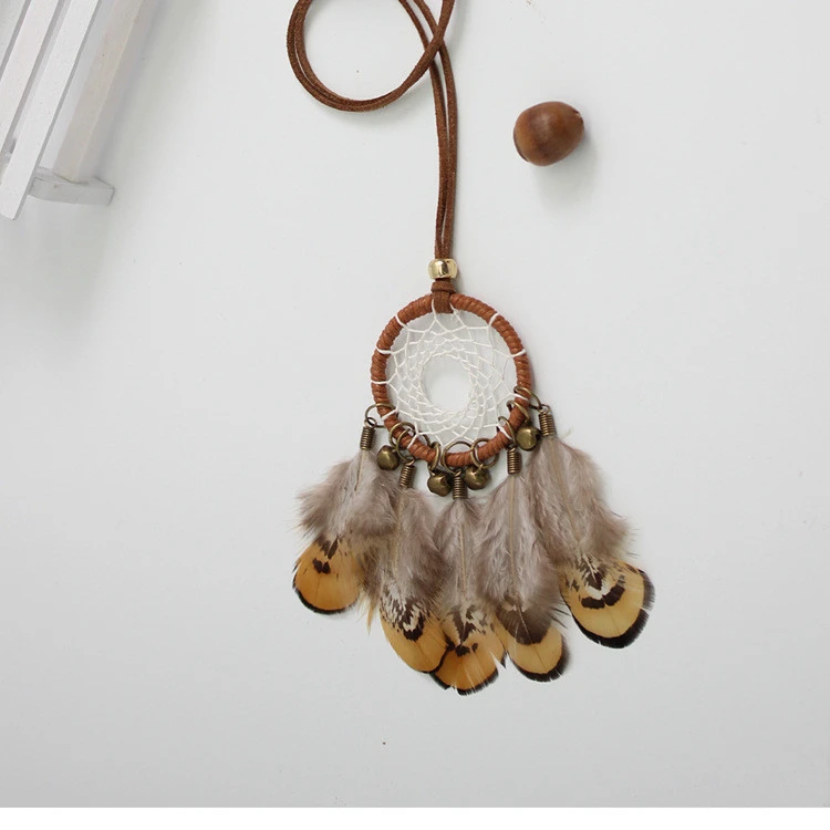 Feather Bell Dream Catcher Necklace Sweater Chain
