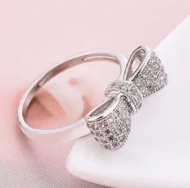 White bow zircon jewelry ring