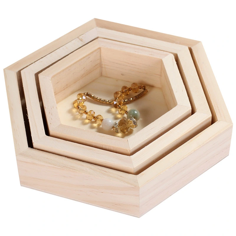 Solid Wood Jewelry Box Jewelry Display Rack Hexagonal Box