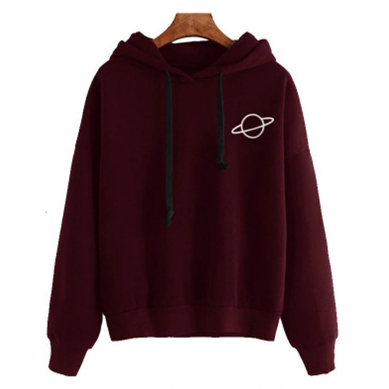 Multicolor Printed Planet Hoodie For Ladies