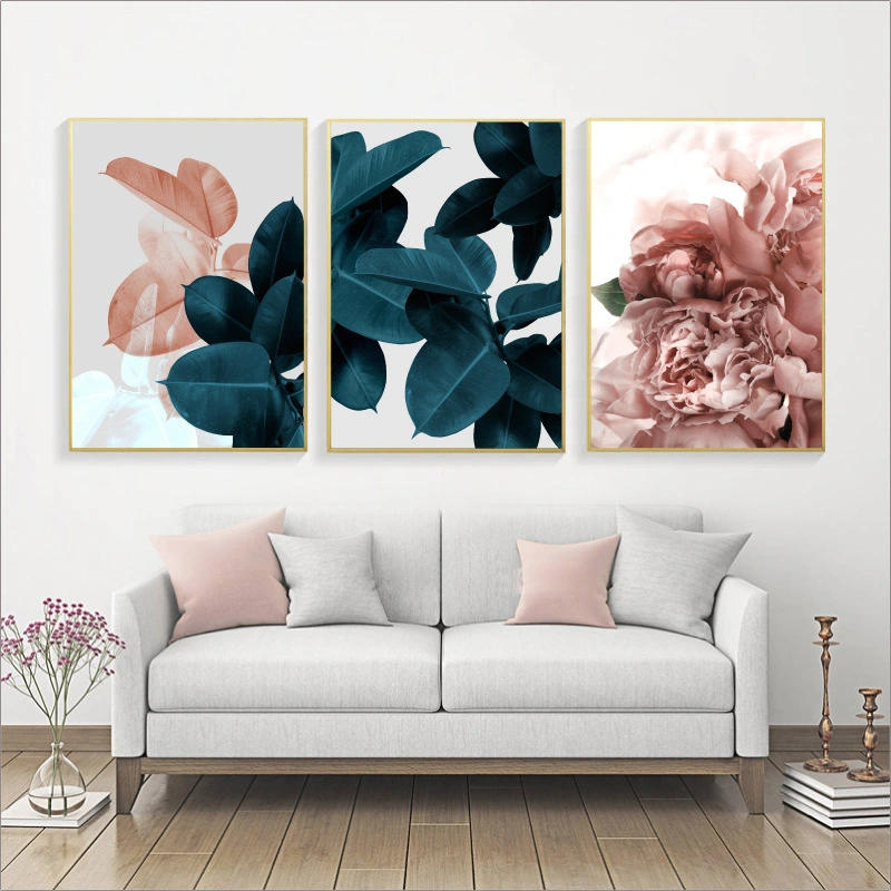 Nordic abstract leaves flowers hanging painting heart