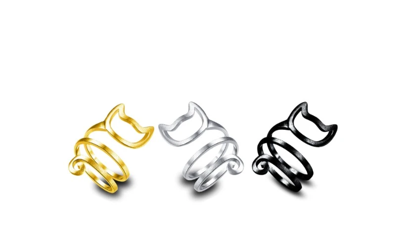 Personalized silver tangled brushed cute cat ring