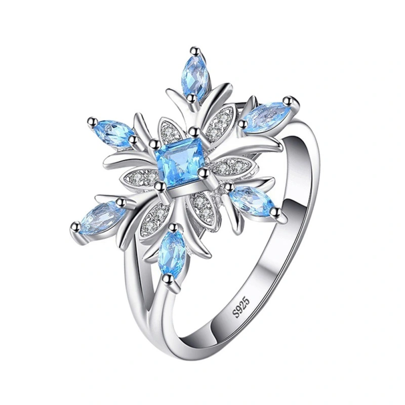 New Fashion Blue Star Zircon Flower Rings