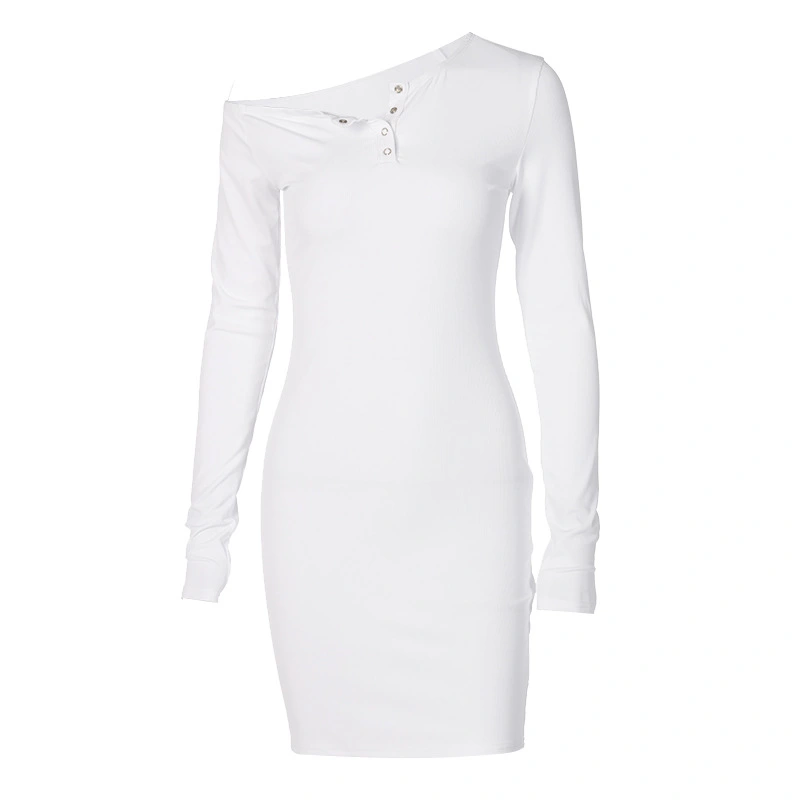 Off-the-shoulder diagonal collar knitted dress