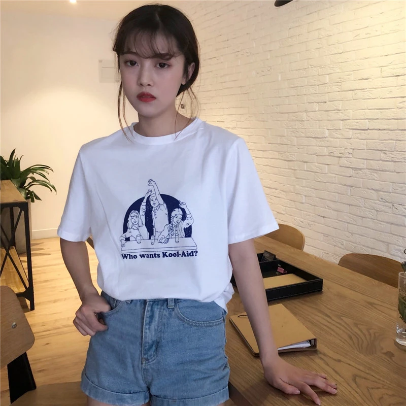 New Korean version of the wild loose mourning clothes lazy wind fashion pattern short-sleeved T-shirt women