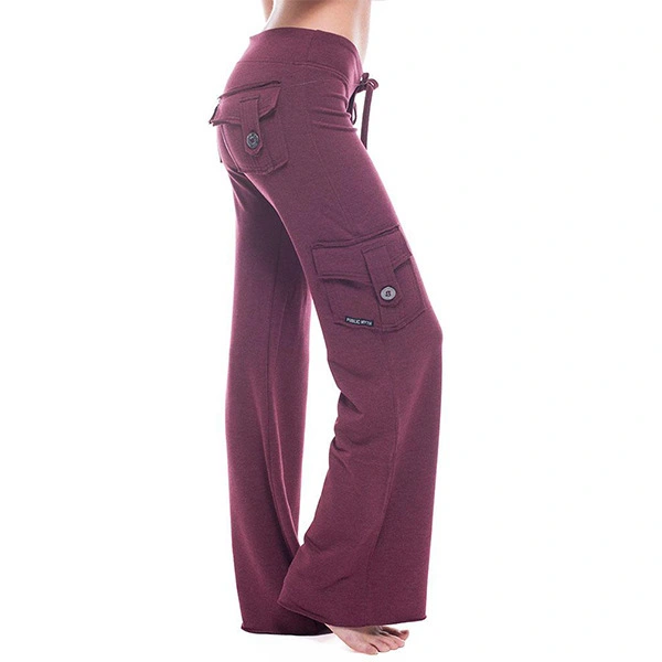 Elastic waist button pocket yoga pants