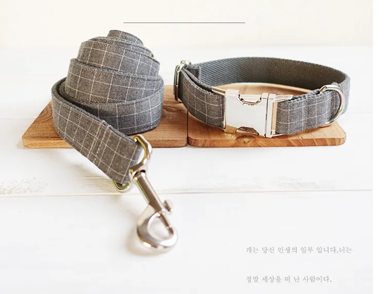 Red Plaid Polyester Pet Collar Set