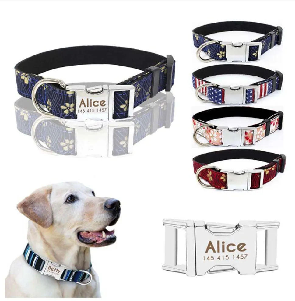 Metal quick-release buckle fabric collar collar adjustable size small and medium-sized dogs