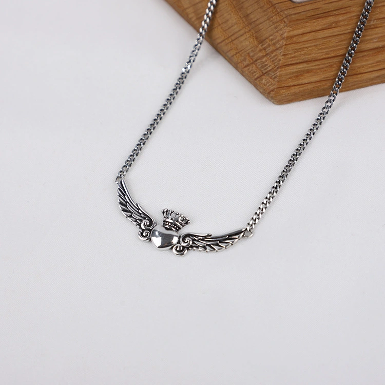 All-Match Temperament Lady Love Crown Pendant Necklace Angel Wings